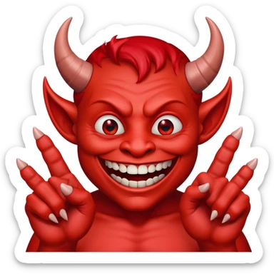 un diablo feliz con unos dedos groseros en los lados sticker