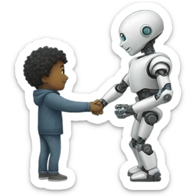 human and robot hugging sticker