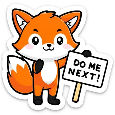 blushing fox holding a sign with the text 'do me next please?' cartoon sticker style sticker
