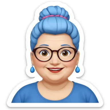 fat old woman with blue big bun hair and glassess, no earrings sticker