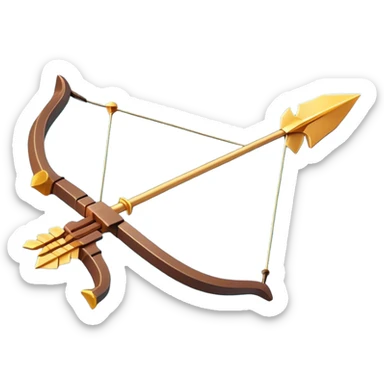 Clash of Clans aesthetic: Cinematic Playful Pixel 3D Bow & Arrow Portrait Emoji, rendered in a 3D vector-style similar to standard emojis with minimal shading and bold, simplified shapes. A compact, distinct form with signature details, softly glowing with a pixelated adventure charm. Simplified yet unmistakably iconic, highly detailed and consistent, glowing with a soft radiance and high shine. Stylized with a touch of classic pixel-art charm and a soft glowing outline, capturing the essence of a beloved gaming relic with a friendly, playful manner! sticker