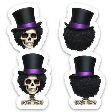 Top hat curly black hair skeleton sticker