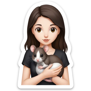 Brunette girl with black and white rat sticker