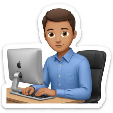 Man with both hands on lap moving view from back Infront of computer 2D  sticker