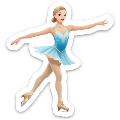 An colorful icon featuring a graceful figure skater performing a spin on the ice. The background includes a grand ice rink palace with shining spotlights and cheering spectators in the stands. Transparent background highlights the elegance and artistry of figure skating sticker