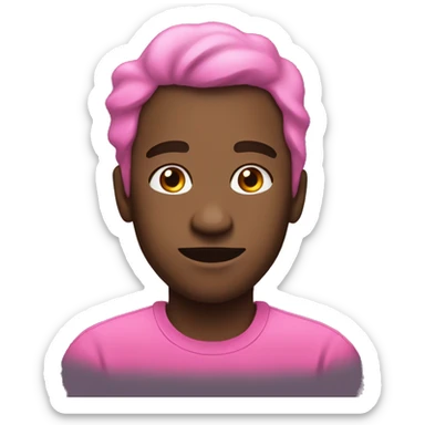 Black man emoji, pink t shirt, 
relieved lokkin at the right side of the i sticker
