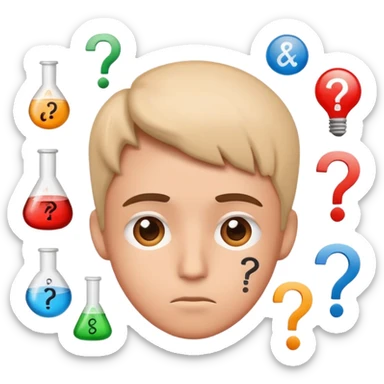 thinking face with chemistry symbols and question marks, representing asking about valency sticker