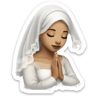 Light skin girl praying with eyes closed and lace white veil  sticker