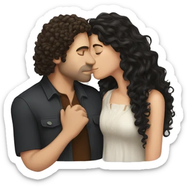 White Man with dark hair kissing white woman with long dark curly hair sticker