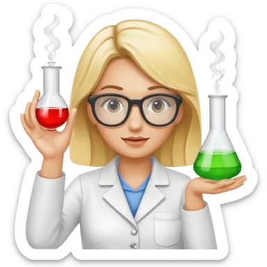 Eine hellblonde Chemikerin mit typischem Erlmeyerkolben in der Hand und Laborbrille auf sticker