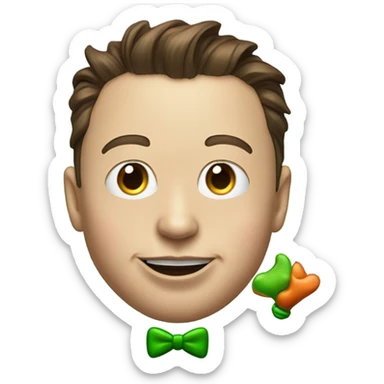 elon musk with a clown face and green nose with a dollar sign on it and puppy dog tongue and ears like an egirl sticker
