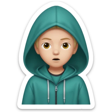Squid Game Season 2 inspired character, genius child contestant, oversized clothes, determined expression, emoji style, only head sticker