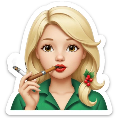 A beautiful girl with blonde hair with a festive pipe in her mouth sticker