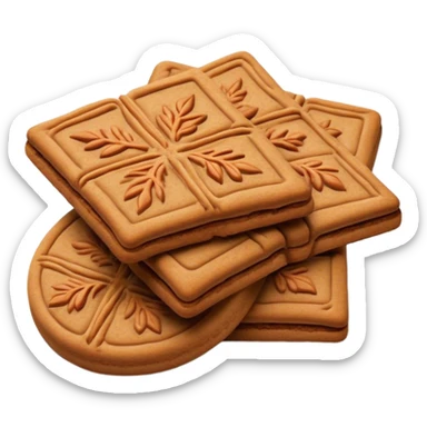 Cinematic Realistic Speculaas Biscuit Emoji, featuring spiced, crisp cookies rendered with lifelike detail and warm, aromatic lighting. sticker