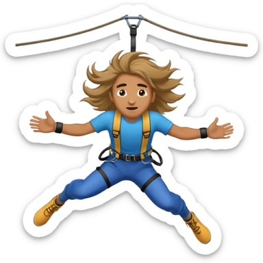 bungee jumping man face only with flying long hair sticker