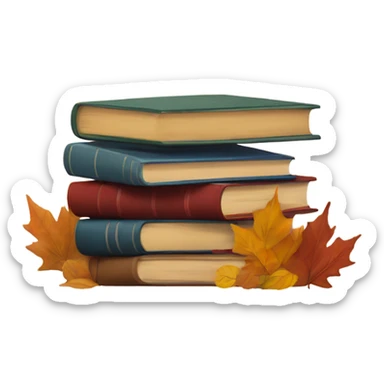  A stack of books with autumn leaves around. sticker