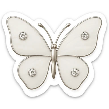 single soft white butterfly, matte white enamel, sparkling gems, transparent background sticker
