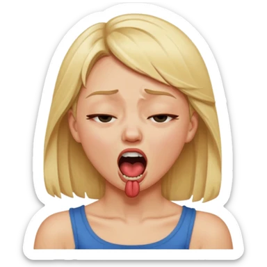 Blonde girl choking herself, mouth open, one eye shut, like they are mad  sticker