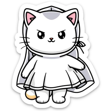 white baby cat wearing a black mini dress and black veil sticker