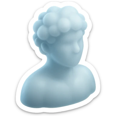 front view portrait of a person from shoulders up, fully made of white fluffy clouds, matte glass style sticker