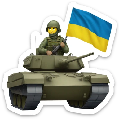 Soldat in Tank with flag Ukraine sticker
