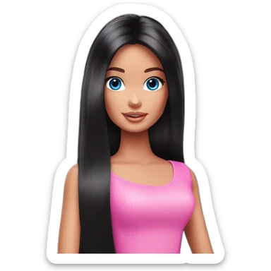 Barbie pink long black hair blue eyes sticker