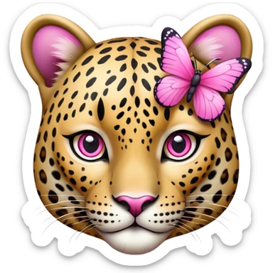 Léopard avec un nord papillon rose  sticker