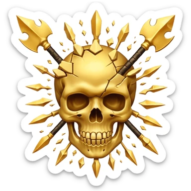 golden skull explode in multiple pieces by a spear sticker
