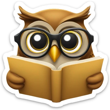 A wise owl reading a book with reading glasses sticker