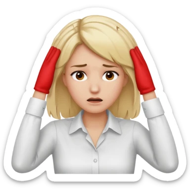 Cewe blonde yang lagi overthingking lalu ada tangannya memgang kepala sticker