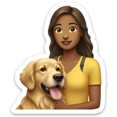 Brunette girl with golden retriever  sticker