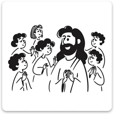 Jesus surrounded by his disciples and followers, peaceful gathering sticker
