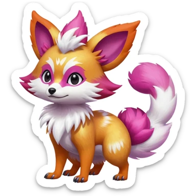 Electric girly feminine elegant lanky realistic shiny glittery shimmering shimming snowy white pink magenta feathery Fennekin-Growlithe-Furret-Electrike-fusion-Fakemon-Digimon-Pokémon-creature (full body) sticker