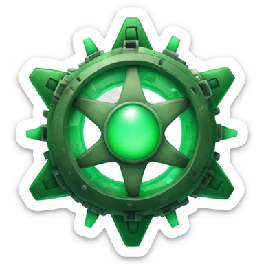 green mechanical orb with green star in middle sticker