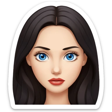 confident woman with striking features, long dark hair, blue eyes, inspired by Megan Fox sticker