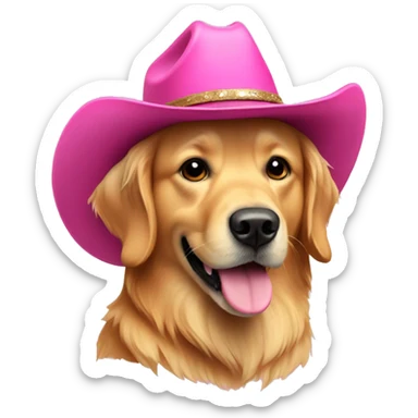 Golden retriever wearing pink cowboy hat sticker