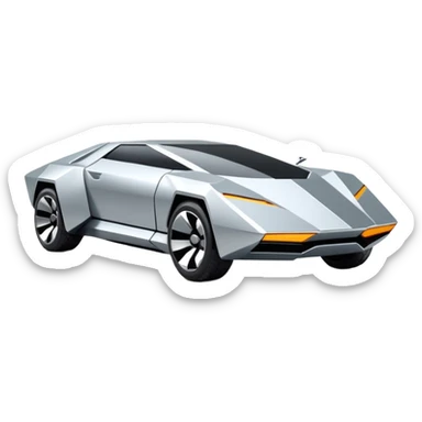 A futuristic chrome car emoji, sharp geometric body design inspired by cybertruck aesthetics, smooth silver metallic surface, matte and glossy chrome mix, minimal details, soft reflections, clean edges, iOS emoji style, centered, clean white background, soft studio lighting, no text sticker