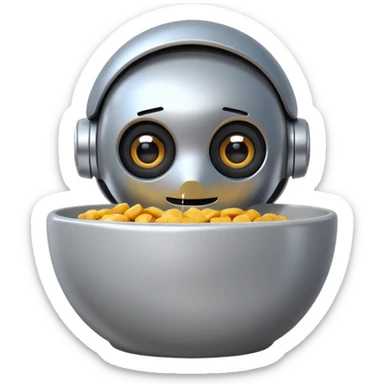 cute robot peeking out of a bowl sticker
