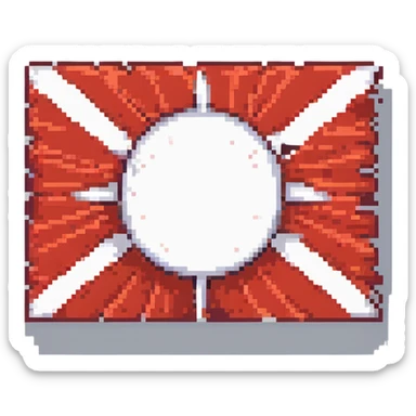 A historical flag from the late 19th-century Philippine revolution, featuring a red background with a white sun symbol at the center. The sun has eight rays, style of a google emoji in the style of an icon sticker