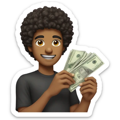 brown skin teenager with a black curly afro and a stubble thin mustache holding alot of money in both hands  sticker