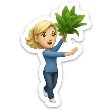 White woman throwing a plant in the trash. sticker