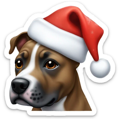 brindle staffy dog wearing  christmas hat sticker