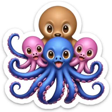 Dog with an octopus on his back with monkeys all of their tongues out with big eyes sticker