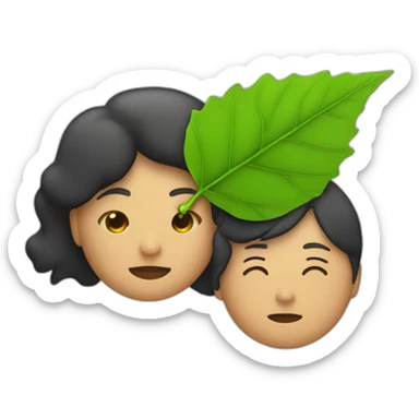 person laying and a woman faning him with a leaf sticker