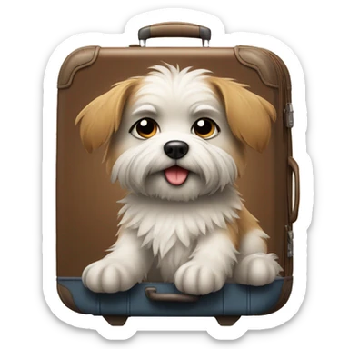 Sitting small scruffy dog suitcase with suitcase  sticker