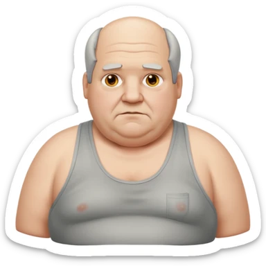 extremely obese middle aged white man in wifebeater with greasy hair and greasy appearance. His hair is balding and grey sticker