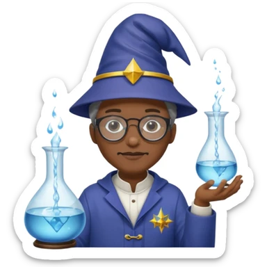 black scientist with glasses, wearing wizard hat custome, with glass vase sticker