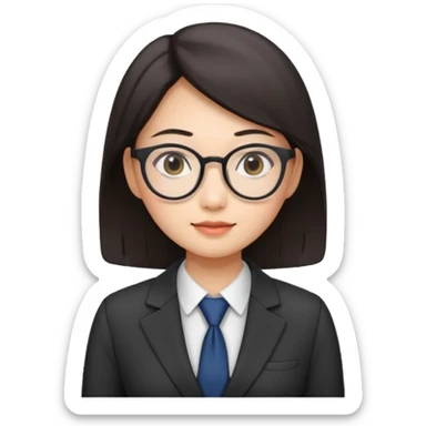 asian female accountant with eyeglasses, round face sticker