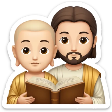 Buddha and Jesus reading a same book together sticker