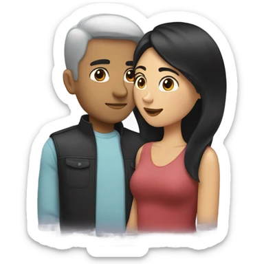 White couple with black hair girl with brown hair man kissing sticker